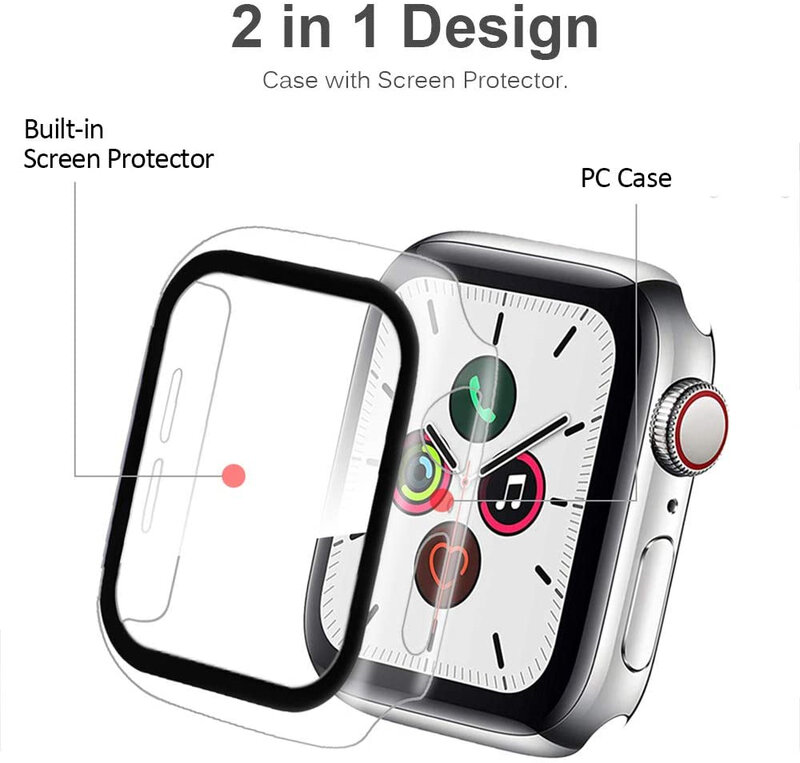 2 Pcs Fall mit Screen Protector für Apple Uhr SE 6 40mm 44mm Vollständige Abdeckung Anti-Scratch screen Protector Abdeckung für iWatch 5 4