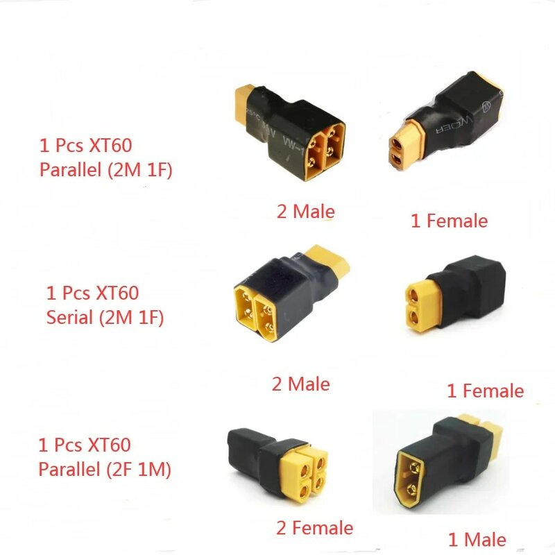 Adaptador de serie paralelo, conector convertidor de batería Lipo, EC3, EC5, XT60, XT90, 1 piezas.