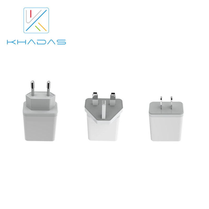 Khadas 24 واط USB-C الولايات المتحدة/الاتحاد الأوروبي/المملكة المتحدة محول (غير المدرجة كابل البيانات)
