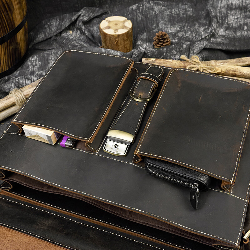 Luufan-maletín de negocios de cuero genuino para hombre, bolsa para ordenador portátil de 15 pulgadas, bandolera de cuero de vaca