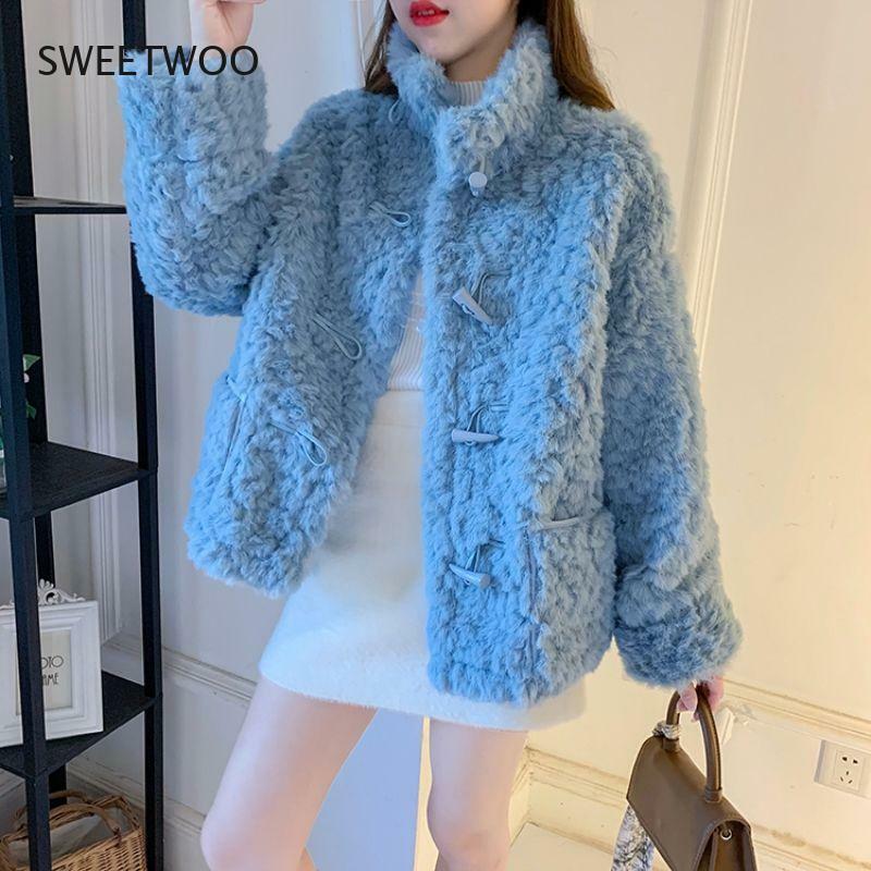 Nova moda de luxo inverno jaqueta feminina casaco de pele real tricô lã turn-down colarinho grosso quente outerwear marca 2022