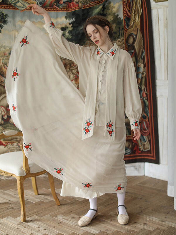 Blusa holgada informal con manga larga para primavera y verano, camisa elegante estilo Mori para mujer, con lazos