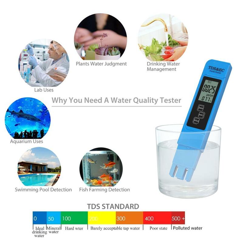 Proster voor Digitale Waterkwaliteit Tester Digitale TDS EC Meter met 0-9990 Range voor Filters + Lederen Tas