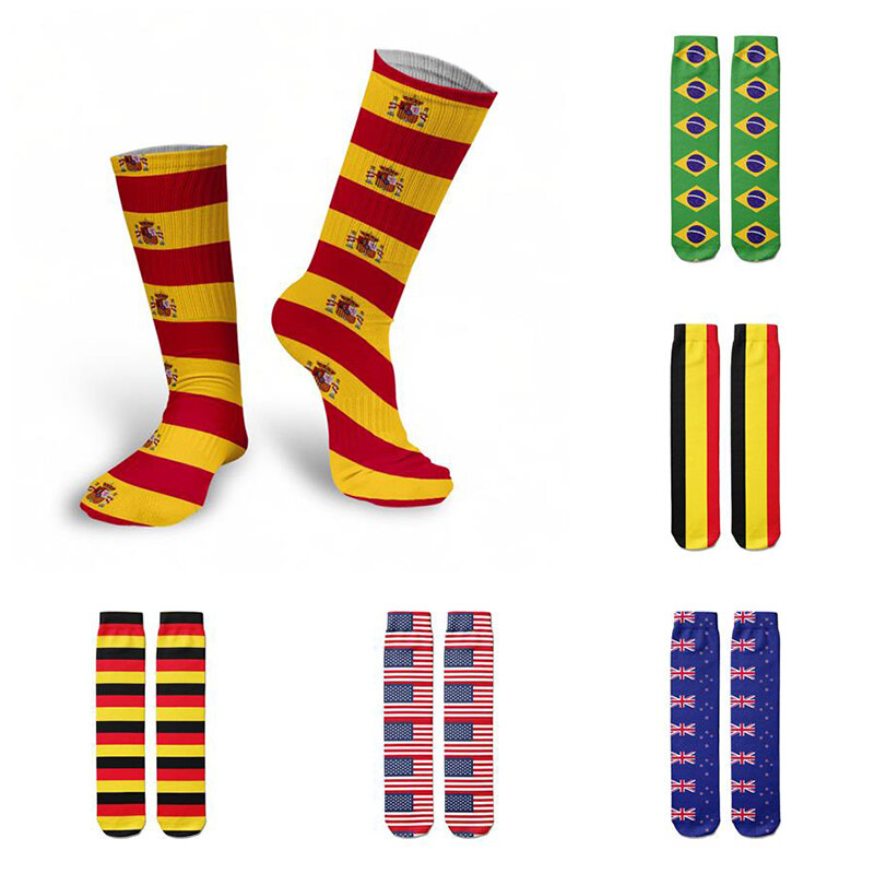 Модные носки с 3D принтом флага Испании Бразилии США для мужчин и женщин, повседневные высококачественные хлопковые Разноцветные носки для уличного скейтборда