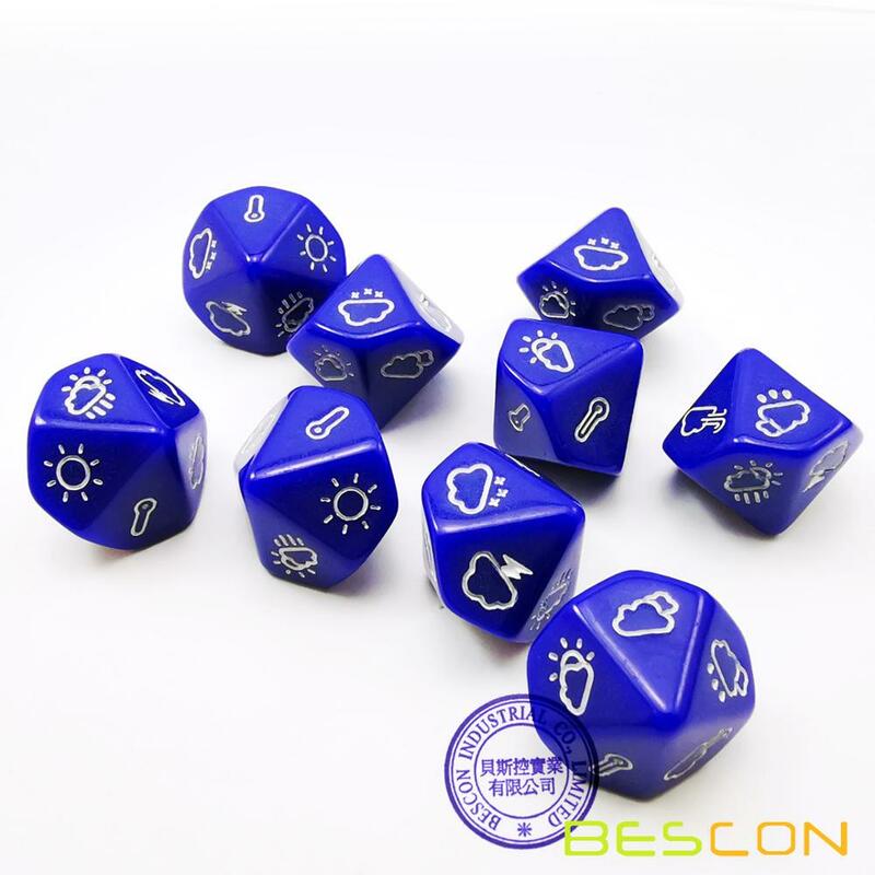 BESCON's Emotion,สภาพอากาศและทิศทางลูกเต๋าชุด 3 ชิ้นที่เป็นกรรมสิทธิ์Polyhedral RPGชุดลูกเต๋าสีฟ้า,สีเขียว,สีเหลือง