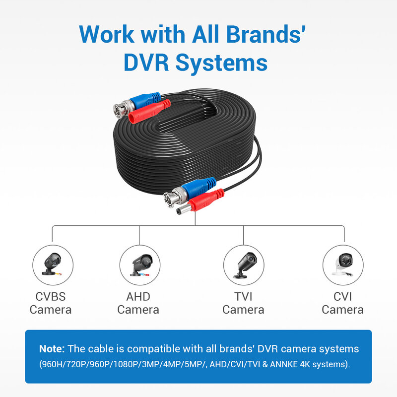 ANNKE-CCTV AHD 카메라 DVR 보안 시스템 용 BNC 비디오 전원 케이블, 30M 100 피트, 블랙 감시 액세서리, 4 개