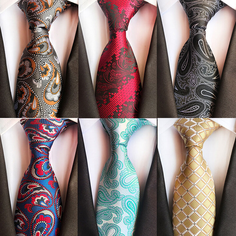 GUSLESON – cravates Paisley en soie pour hommes, 8cm, classiques, motif Floral, rouge, bleu, Jacquard, tissage, pour mariage, pour les affaires