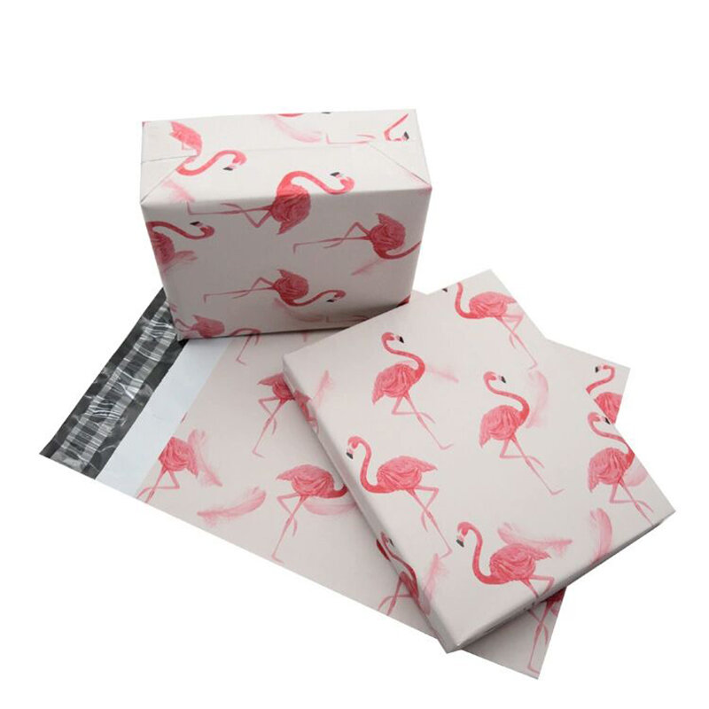 Envelopes plásticos com fechamento automático, 100 pçs, 10x13 polegadas, padrão flamingo, 25x37cm, sacos para envio postal