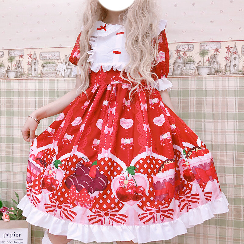 Lolita vestido japonês macio para meninas, lolita fofa para meninas com gola peter pan vestido de laço vestido de verão festa e chá