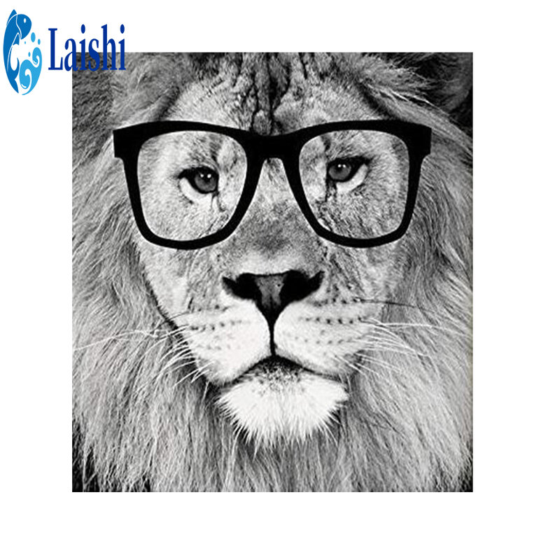 ใหม่คริสตัลรอบเพชรภาพวาดการ์ตูน Lion แว่นตารูปภาพปักเพชรงานปักครอสติชการตกแต่งบ้านเพชรโมเสคของขวัญ