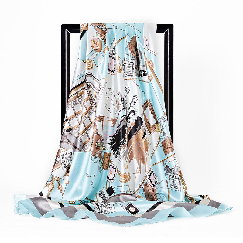 Cachecol feminino de seda, 90x90cm, luxo, estampa de leopardo, flor, bandana, cabeça feminina, cetim, cachecol