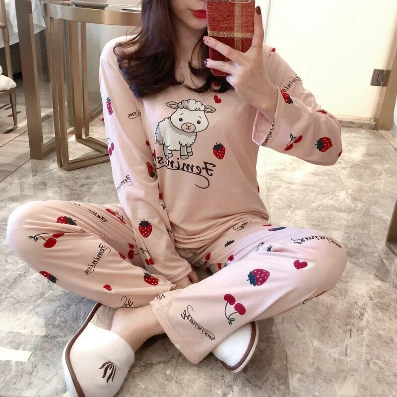 women pajamas set winter Cartoon clothes for girls pyjamas plus size M-5XL Long Sleeve pyjama femme Sleepwear Suit