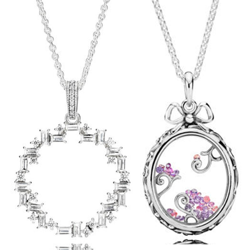 Dazzling Regal Pattern Shards Of Sparkle With Crystal Chain Necklace For Women Gift Europe Jewelry 925 Sterling Silver Necklace