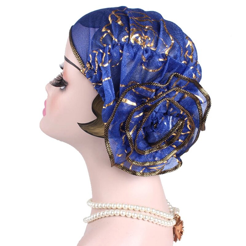 Turbante musulmán de flores grandes para mujer, pañuelo para la cabeza, gorra de moda islámica, turbante elegante, 2020