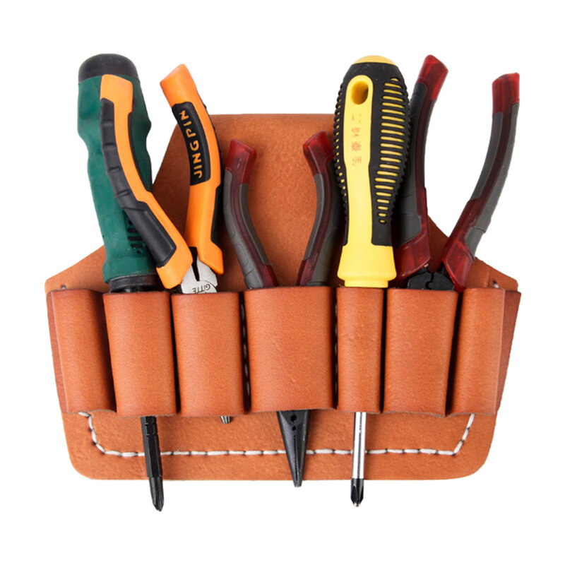 Bolsa de herramientas de bolsillo de cuero, bolsa de herramientas pequeña para destornillador, llave, alicate, soporte