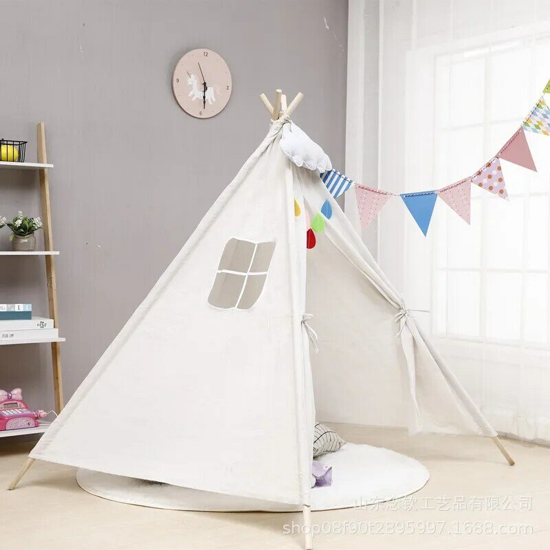 Nordic Style Wooden Support Canvas Tent Children Baby Play House Tent Light Roof Tipi Princess Room Indian Teepee Tent Kids Gift