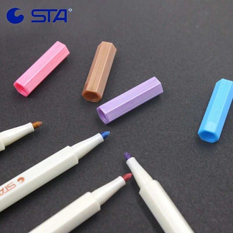 STA Metallic Micron Color Pen 1 pz marcatura dettagliata testa dura/morbida per Album Black Paper Drawing Supplies vernice a colori 6551