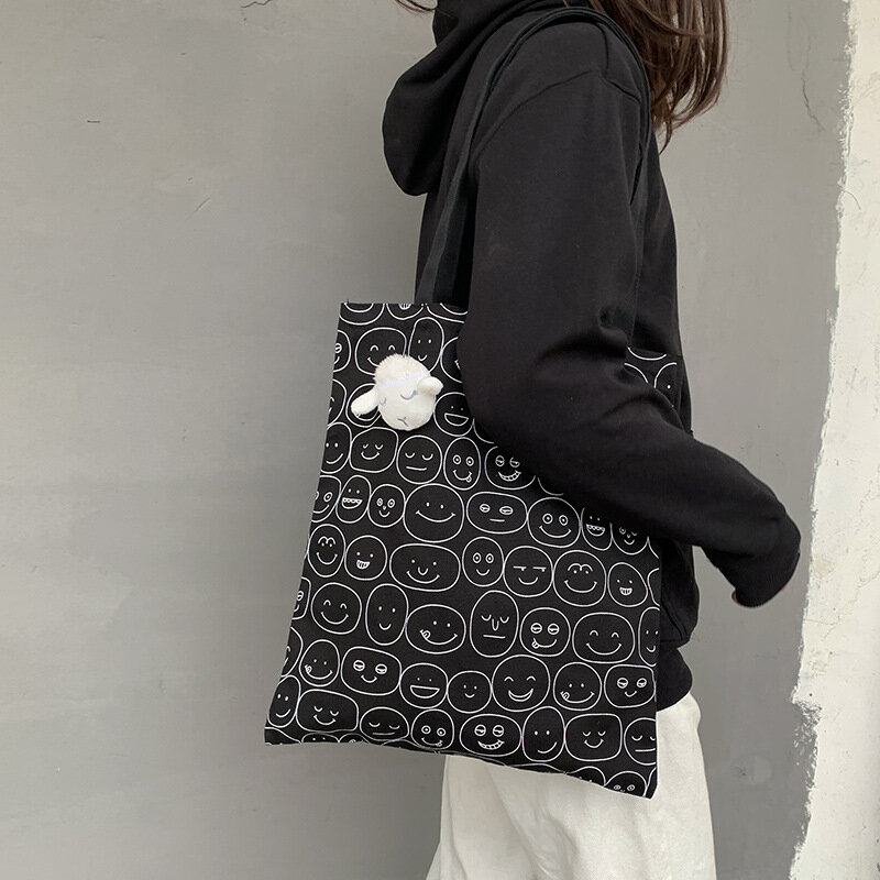 Bolsa tote de lona para mulher 2020, bolsa de ombro de pano de algodão coreana, estilo japonês, sacola de compras reutilizável