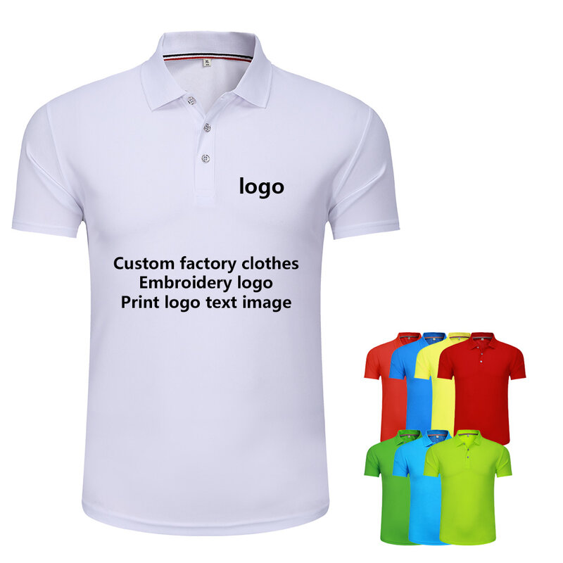 Fábrica de ropa de grupo personalizado, polo de secado rápido de manga corta con logotipo bordado, taller de trabajo, logo de ropa estampada
