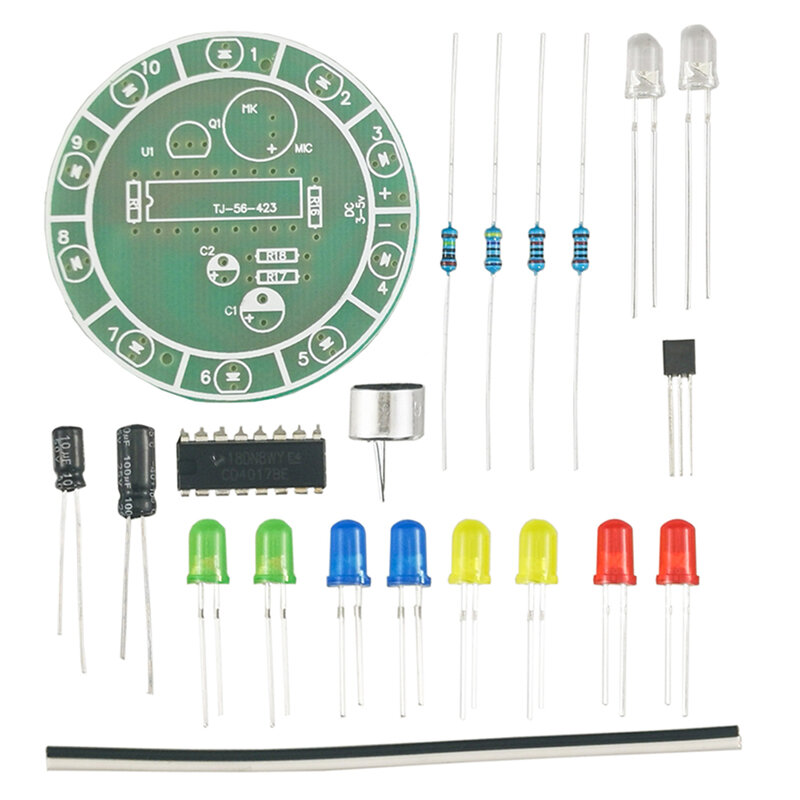 CD4017 Diy Kit electrónico LED colorido Control de voz componentes de luz LED giratoria Diy repuestos electrónicos laboratorio de estudiantes