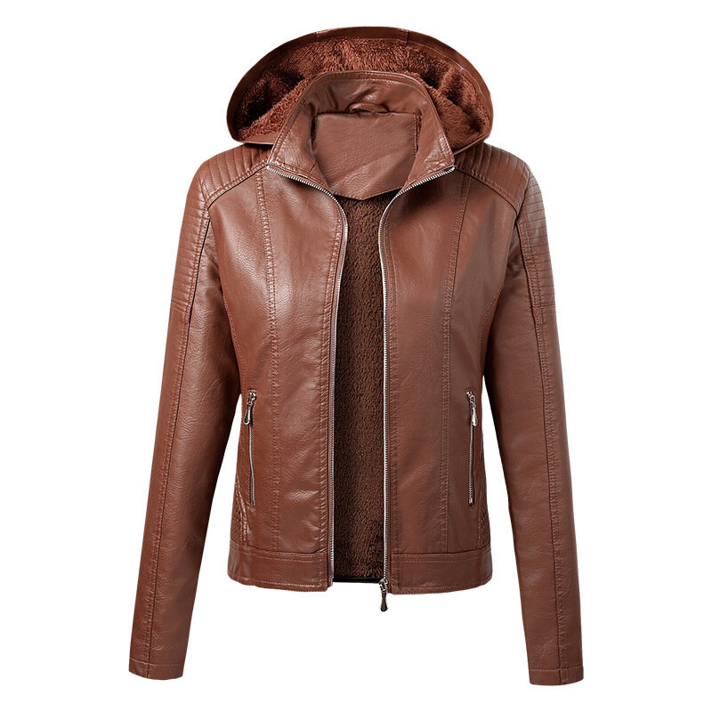Женская мотоциклетная кожаная куртка, осенне-зимняя Толстая байкерская куртка из искусственной кожи с бархатной подкладкой, Женское пальто из искусственной кожи, верхняя одежда