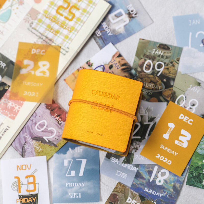 Yoofun 457sheets 2021 Kalender Nette PU Abdeckung Mini Kalender für Scrapbooking Kugel Journaling DIY Büro Schule Liefert