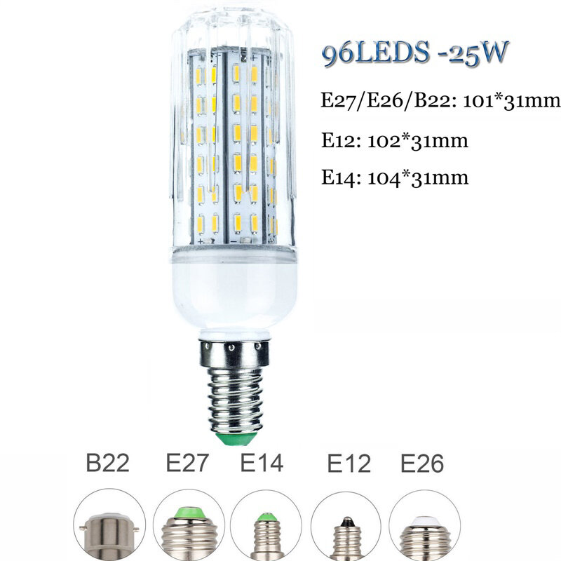 Lámparas de luz LED de maíz, reemplazo de ampolla halógena, E27, E12, E14, 10W, 20W, 25W, 30W, 4014 SMD, E26, 110V, 220V, 36, 72, 96, 138LED, 10 Uds.