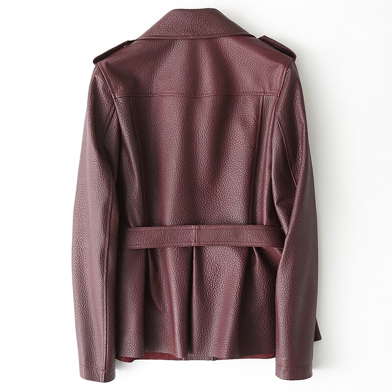 本物の革のジャケット女性の定期的な天然シープスキンのコート女性の春秋本革ベルト X-138