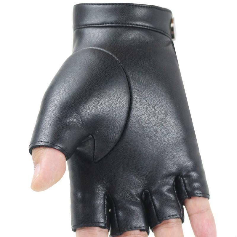 2020 ผู้หญิงสีดำPUหนังFingerlessถุงมือSolidปุ่มหญิงWARM Half Fingerขับรถมอเตอร์PunkถุงมือหนาGuantes