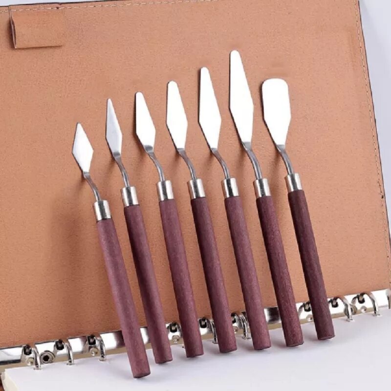 Kit de spatule en acier inoxydable pour peinture à l'huile, couteau d'artiste opaque, couteau Assad, grattoir, outils d'art, ensemble de 7 pièces