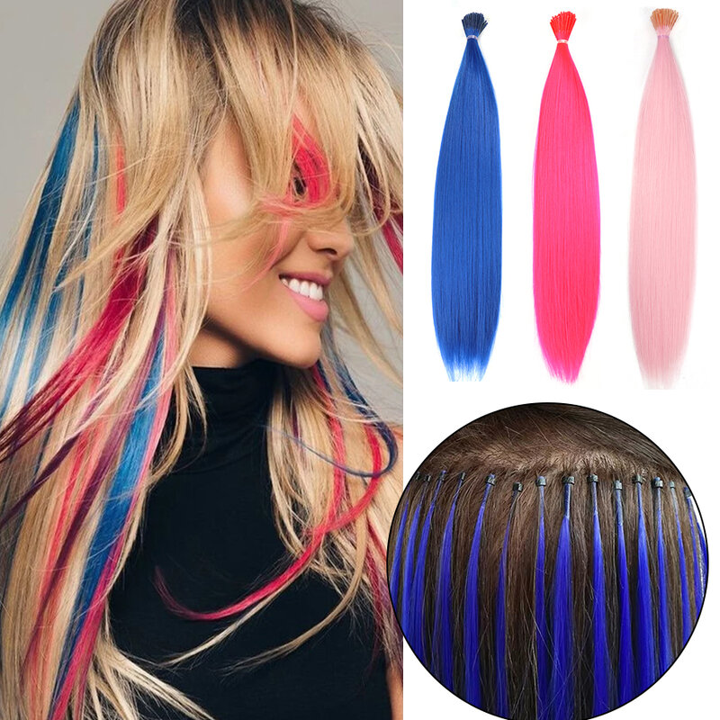 Synthetic Hair Dye Rainbow Fake Hair Extensions Colored Kanekalon I-tip Keratin Fusion for Hair Extension Strands of Hair pieces