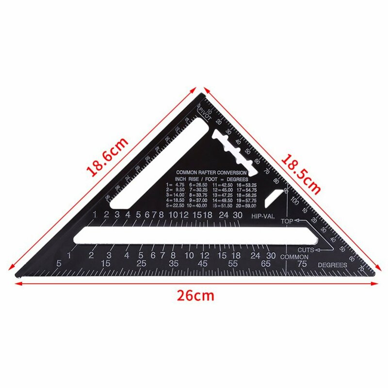 Regla triangular de aleación de aluminio de 7 pulgadas, reglas con métrica cuadrada para medir velocidad, con transportador de ángulo, herramientas de encuadre de construcción, calibradores
