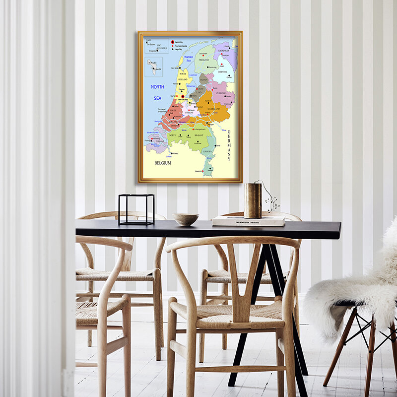 59*84Cm Poster Dinding HD Belanda Peta Seri Belanda Kanvas Lukisan Dekoratif Dekorasi Rumah Perlengkapan Kantor Hadiah Ulang Tahun