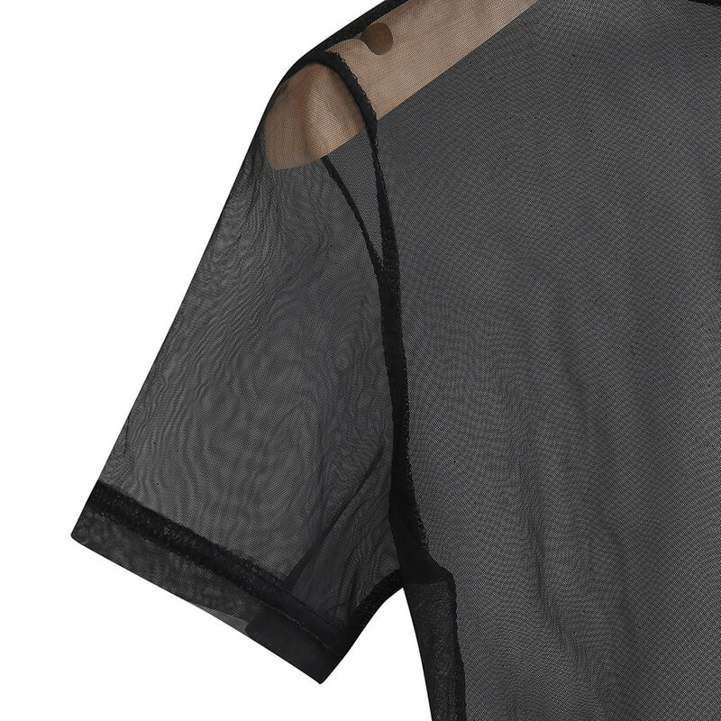 Женская Сексуальная Блузка черная Клубная одежда прозрачный топ с коротким рукавом женские прозрачные топы из чистой сетки женские летние пикантные Топы короткая рубашка