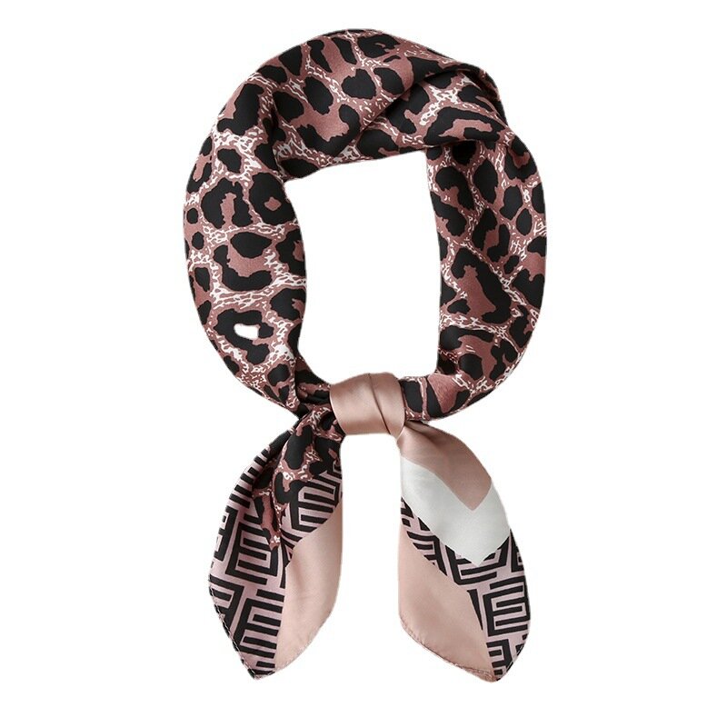 Yishine cachecol de seda com estampa de leopardo, 4 cores, 70*70cm, elegante, feminino, luxo, 2021