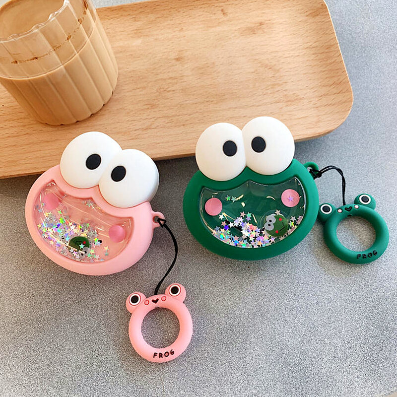Liquid Quicksand Earphone Case For Airpods 1 Wireless Bluetooth Headset Silicone Headphones For Airpods Case Cartoon Frog Cover