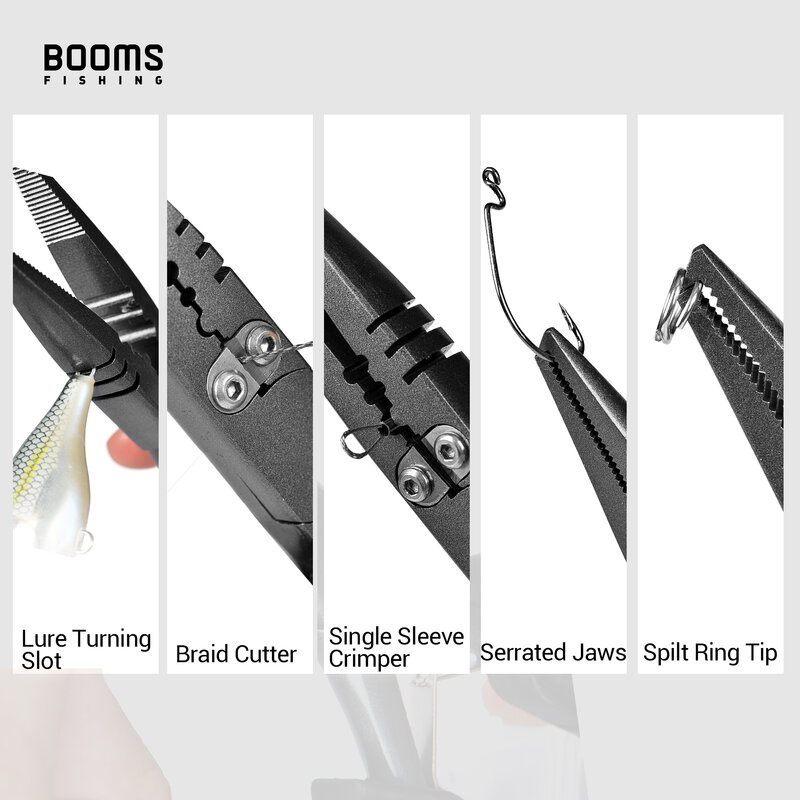 Booms Fishing F03-Alicates de pesca de pescador, herramientas de extracción de anzuelos de Punta larga de 23cm, tijeras de corte de línea de acero inoxidable