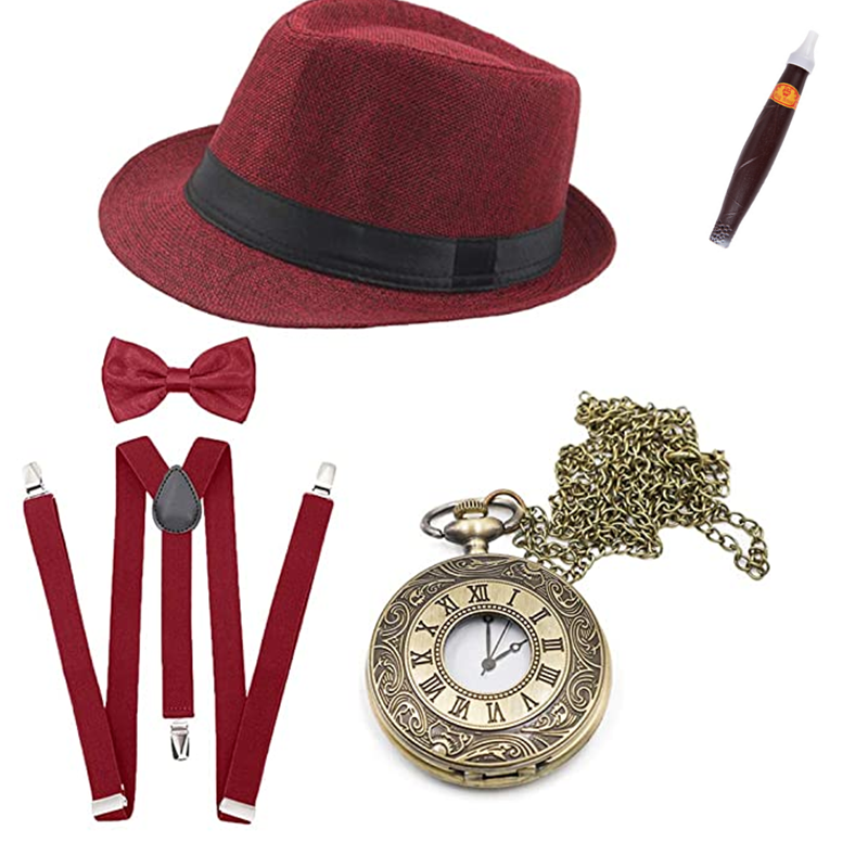 Disfraz z lat 1920. Gatsby imprezowy kostium do gry w stylu Vintage top imprezowy kapelusz kieszonkowy podszyty garnitur z cygarami