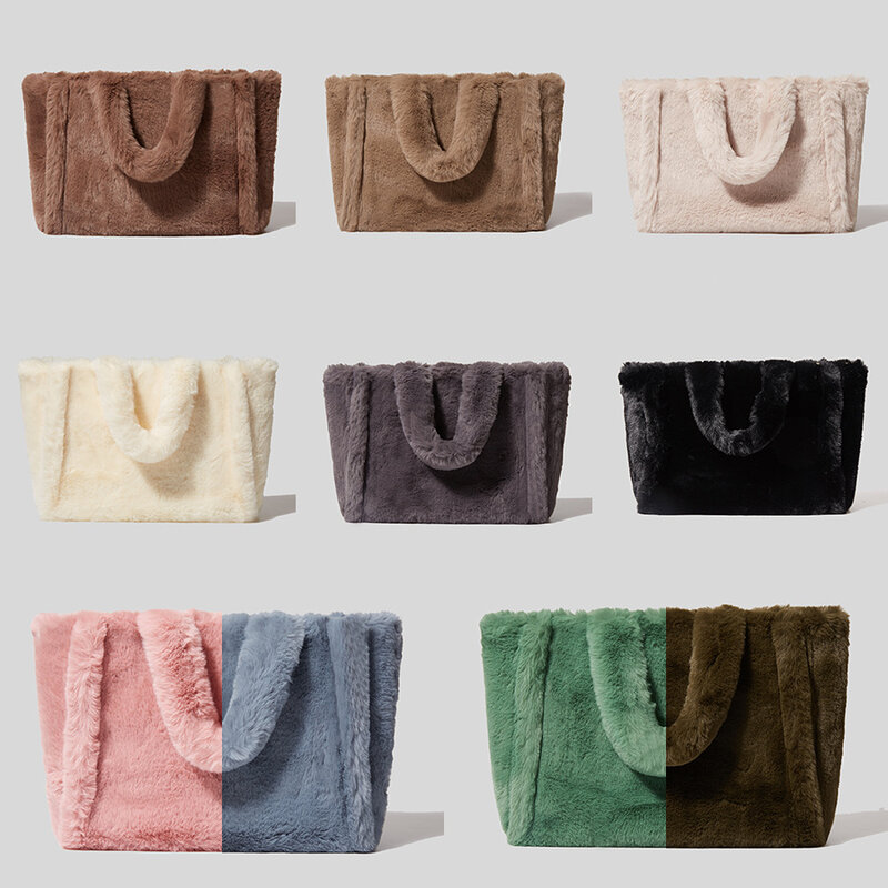 MABULA Women's Winter Luxury Brand Design Satchels Handbags Female Large Capacity Shopping Bag Faux Fur Purses Shoulder Totes