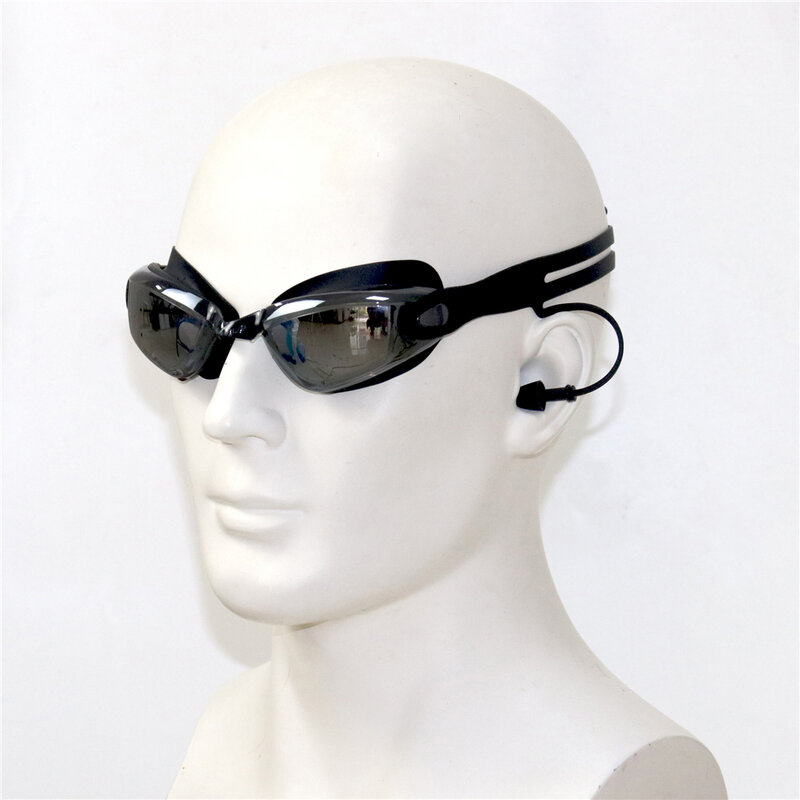 Плакированные черные очки для плавания с заглушкой для ушей, профессиональные силиконовые плавательные очки для взрослых и детей, очки для бассейна, противотуманные водонепроницаемые очки