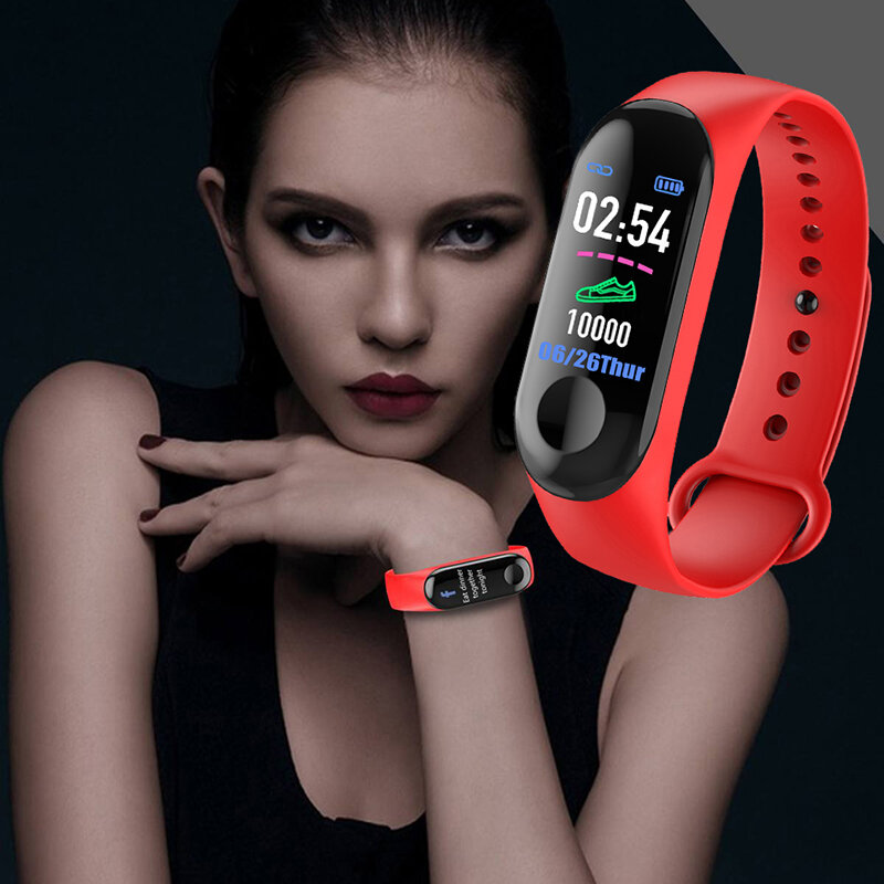 M3 tela colorida de fitness pulseira esporte inteligente atividade correndo rastreador freqüência cardíaca para crianças relógio feminino para ios android