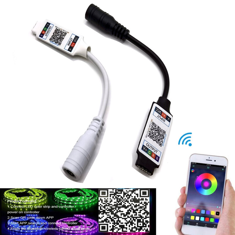 Minicontrolador RGB compatible con Bluetooth, control de tira de luz para tira LED RGB, 5V, 12V, 24V, música, aplicación inteligente BT