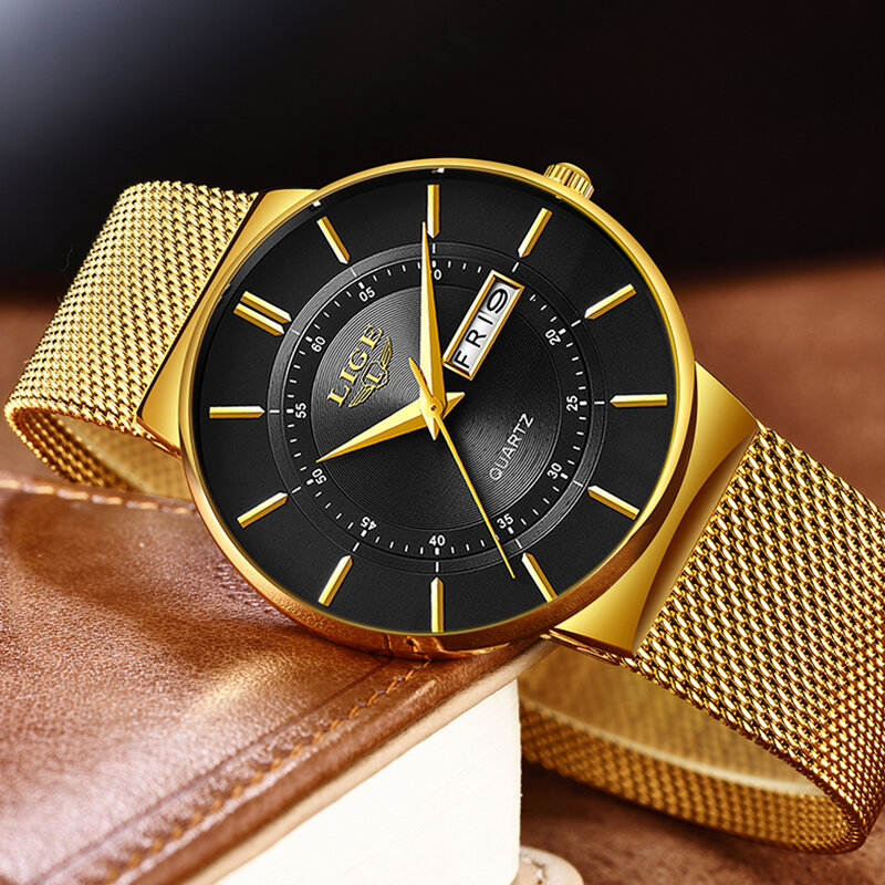 LIGE – montre de luxe à Quartz Ultra fine pour hommes, bracelet en maille d'acier, étanche, nouvelle collection 2023
