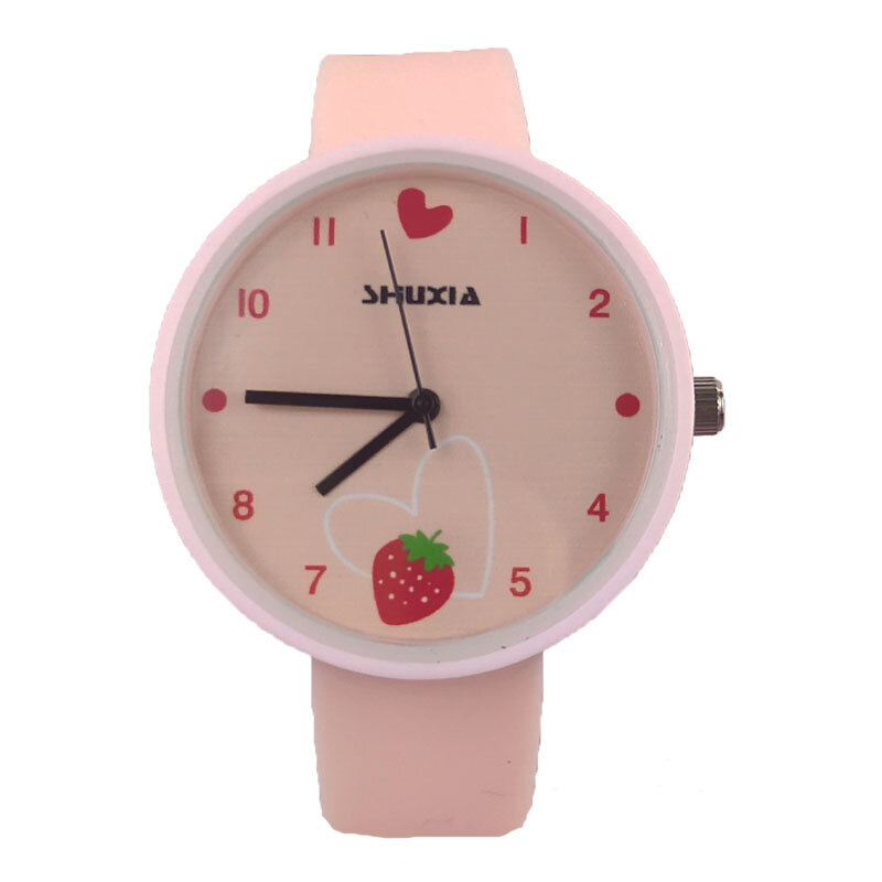 Reloj de cuarzo deportivo para niños y niñas, pulsera de 5 colores con diseño de fresa de dibujos animados y amor, regalo de Navidad