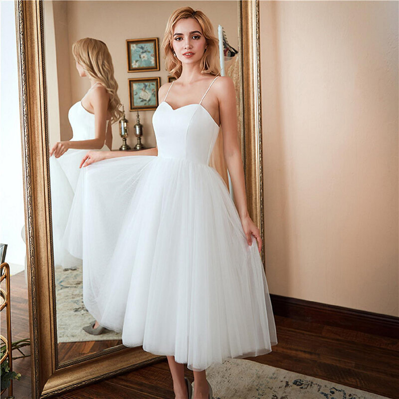Женское свадебное платье-трапеция, без рукавов, средней длины