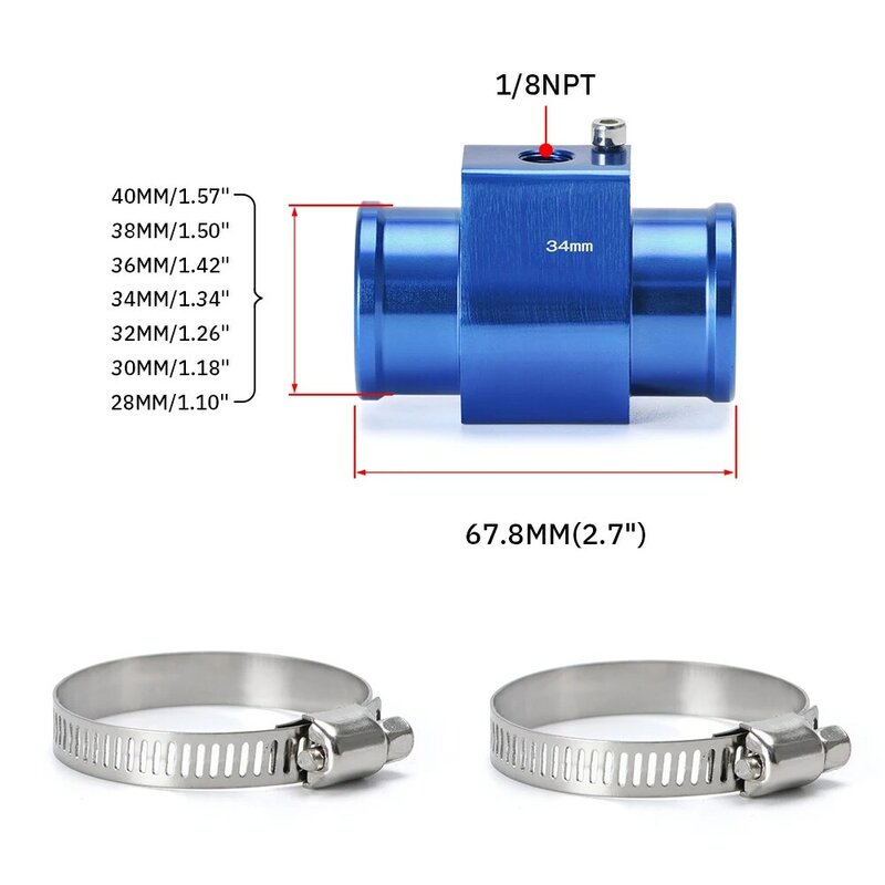 1Pc Water Temp Temperatuur Joint Pipe Sensor Gauge Radiator Slang Adapter Size 28 Mm/30 Mm/32mm/34 Mm/36 Mm/38 Mm/40 Mm