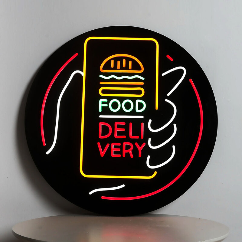 Flex นีออนการจัดส่งอาหารแฮมเบอร์เกอร์ LED โทรศัพท์มือถือผนังนีออนตกแต่งสำหรับ Take-Out Fast FOOD Restaurant Shop Store ผับ