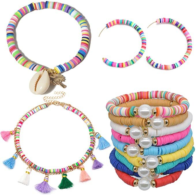 Bracelet de bijoux en argile polymère, perles plates et rondes de 6mm, espaceur de disque en puce, fait à la main pour filles, bricolage