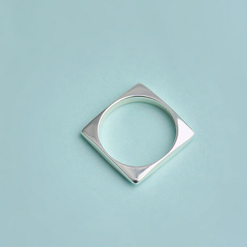 Anel de prata esterlina 925 real, formato quadrado, personalidade, ajustável, joias finas para mulheres, acessórios elegantes de festa