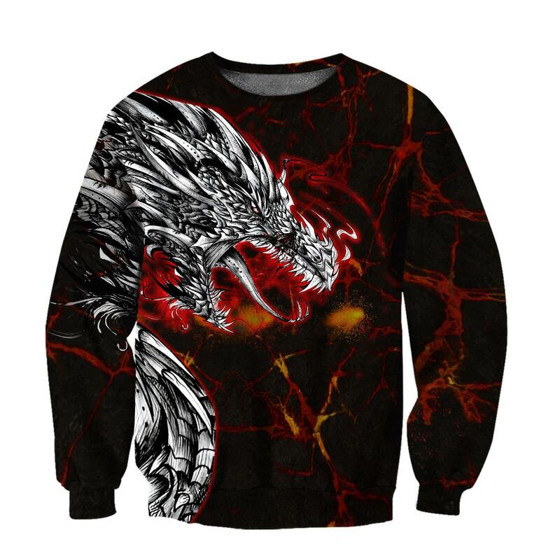 Tattoo Dragon Lava Art 3D Printed Men Hoodie Autumn and winter Unisex Deluxe Sweatshirt Zip Pullover Casual Streetwear KJ404
